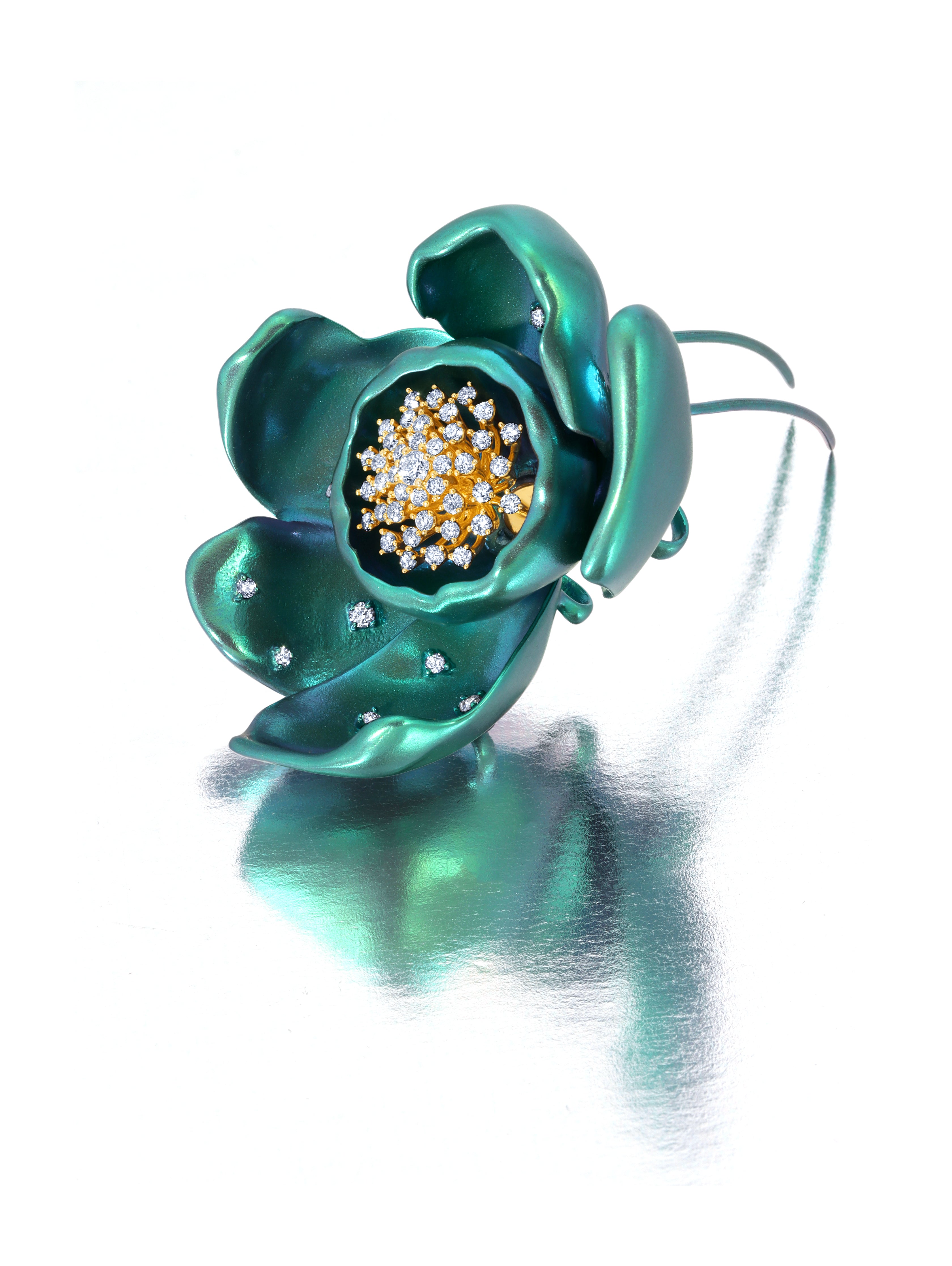 Large Green Titanium Orchid Brooch