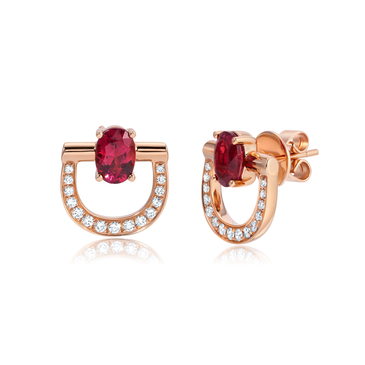 Rubellite &amp; Diamond Stirrup Earrings