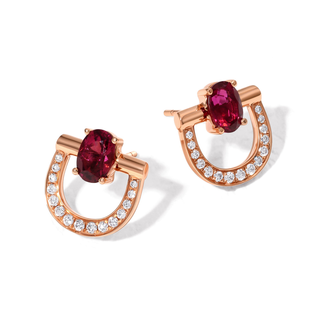 Rubellite &amp; Diamond Stirrup Earrings