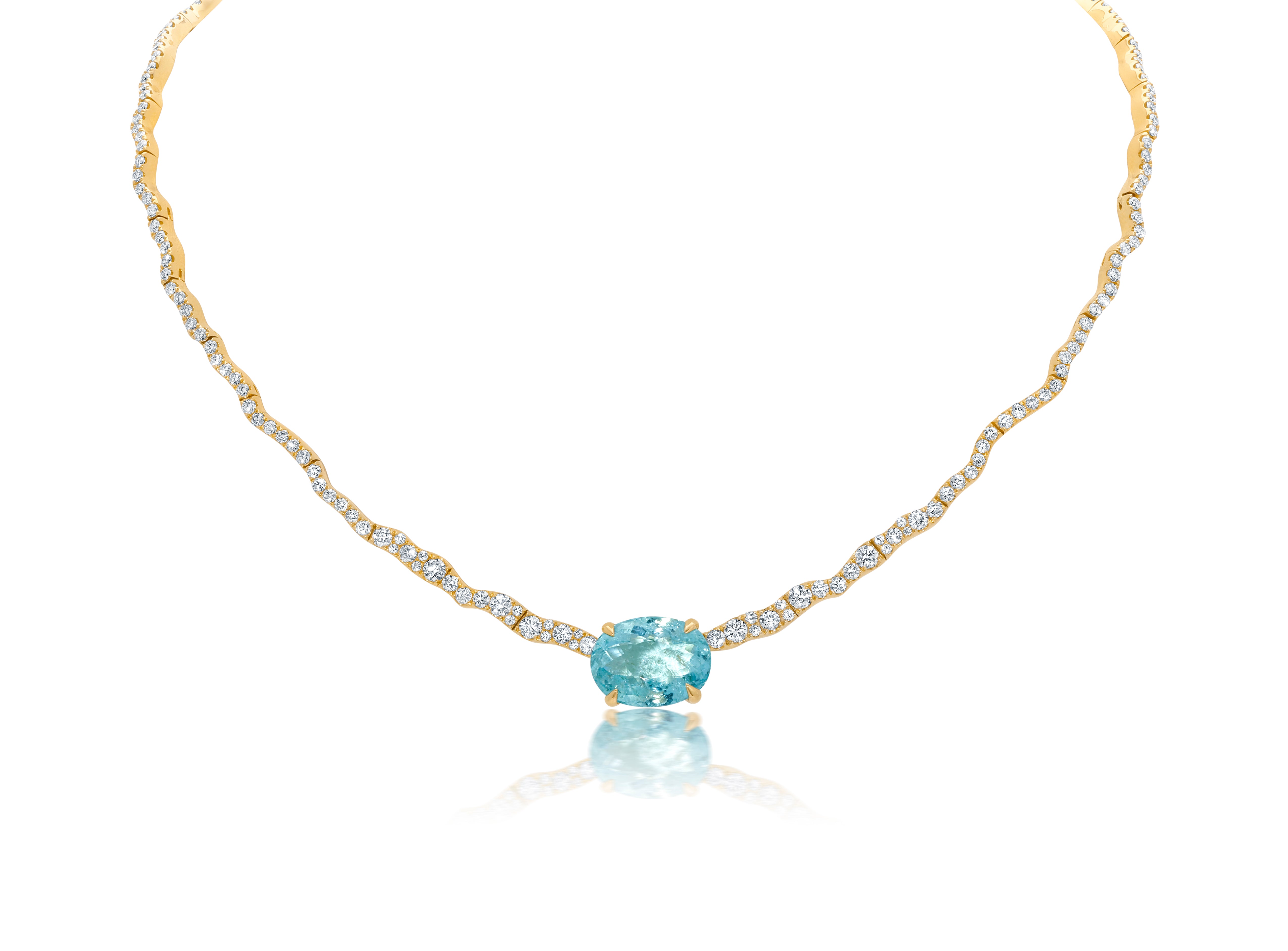 image of the Paraiba & Diamond Rio Necklace, with breathtaking and unique detailing, in 30 grams of 18K Yellow Gold