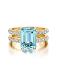 Aquamarine & Diamond Double Banded Ring
