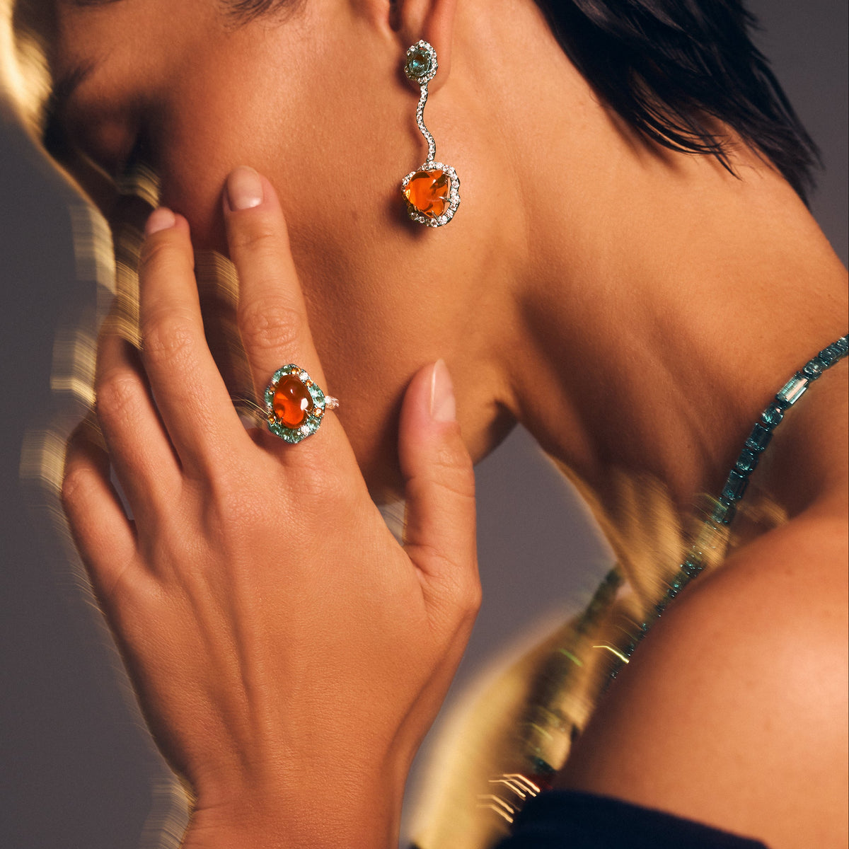Paraiba &amp; Fire Opal Ring