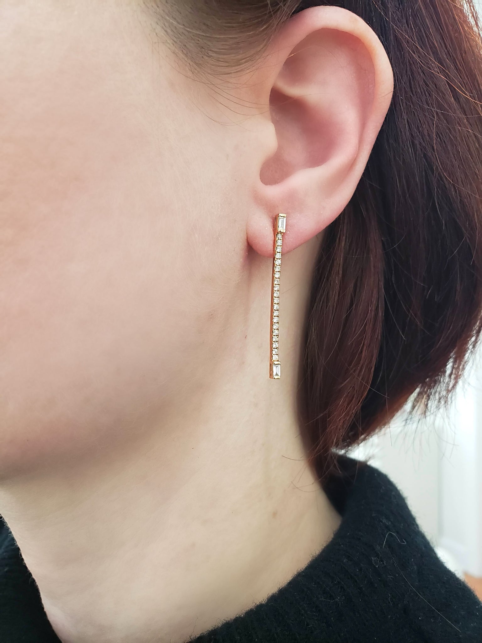 Long Linear Diamond Baguette Earrings