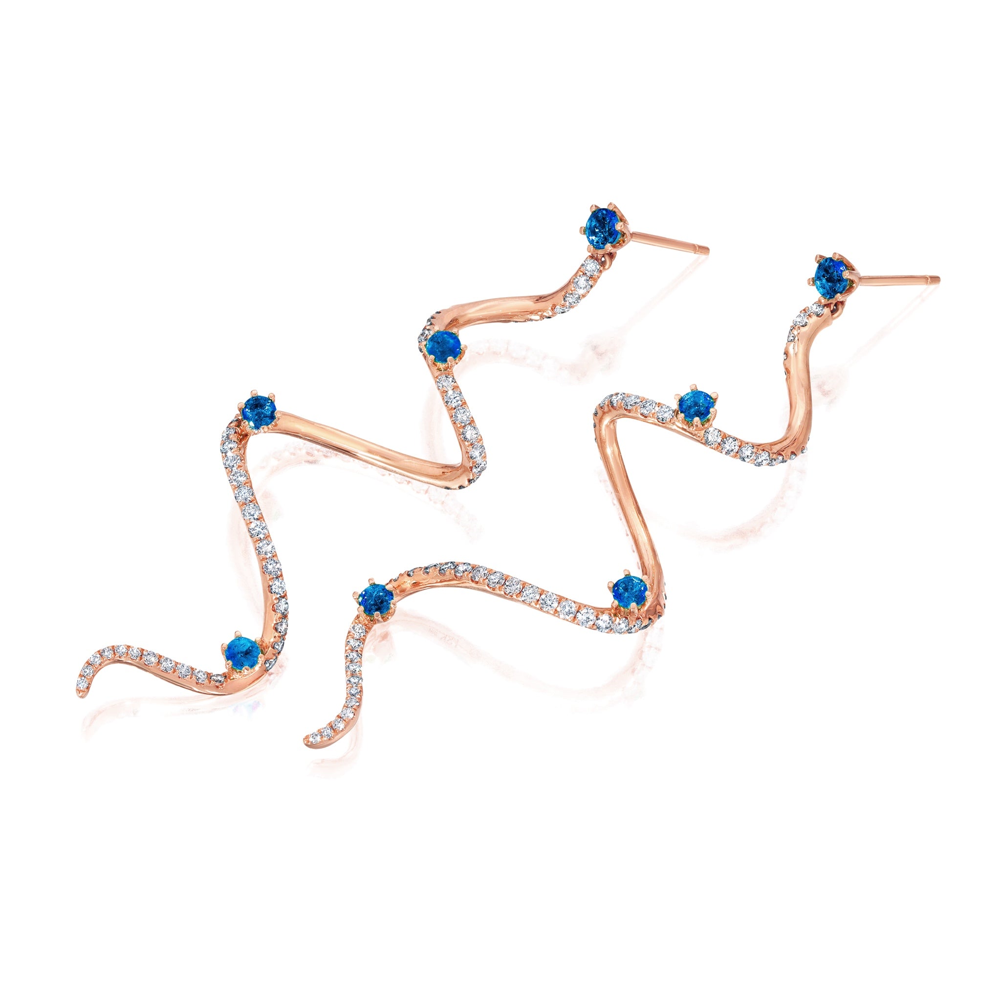 Large Blue Sapphire &amp; Diamond Drop Mega Swirl Earrings