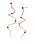 Large Blue Sapphire & Diamond Drop Mega Swirl Earrings