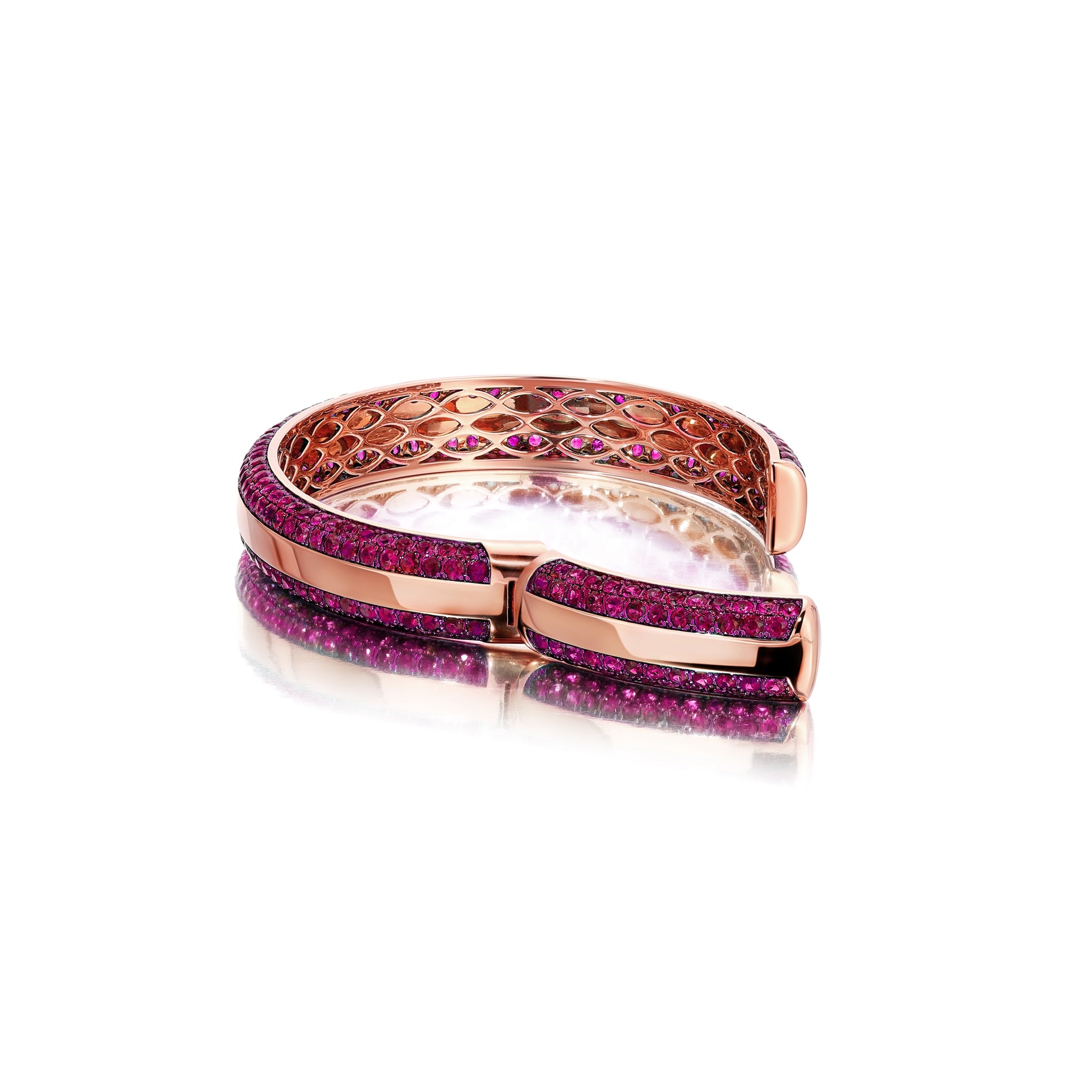 image of opened clasp on the Pink Sapphire &amp; Pink Rhodium 3 Sided Bangle