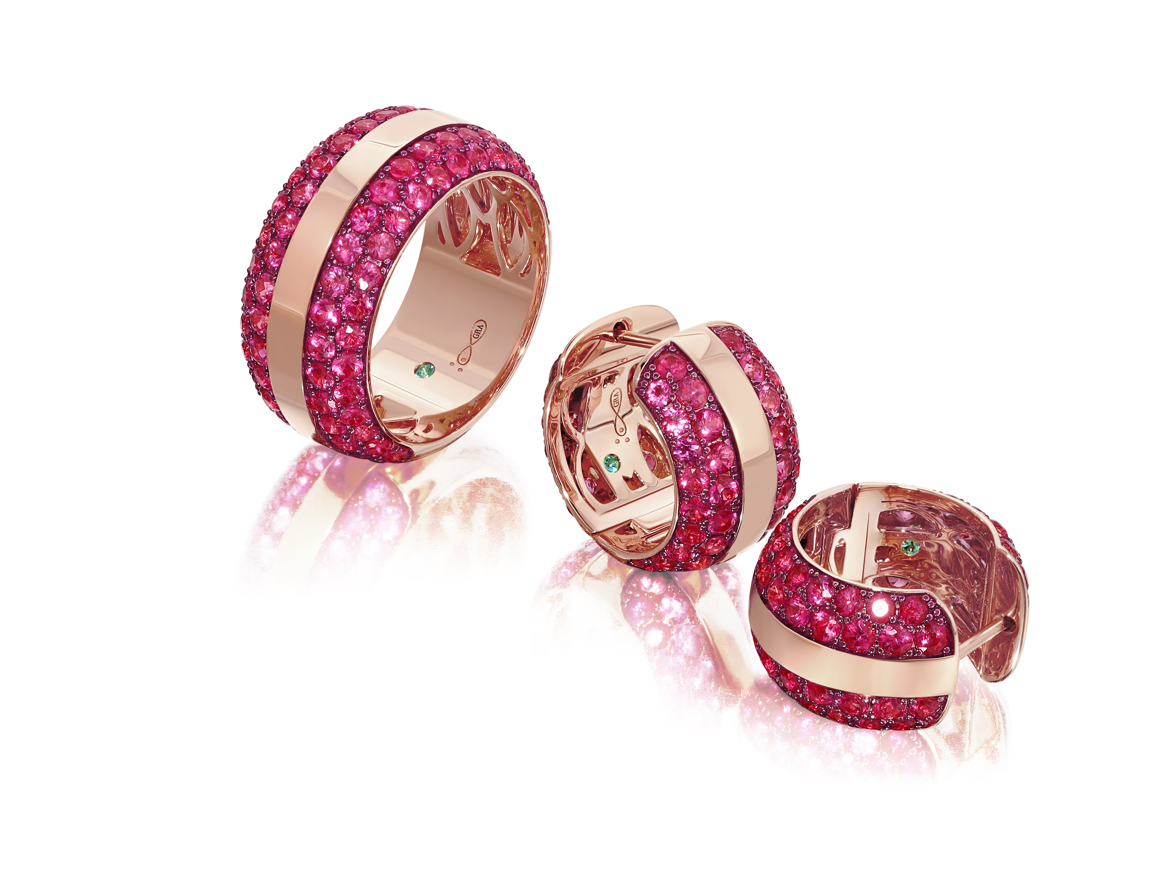 Ouro Pink Sapphire Hoop Earrings alongside the Ouro Pink Sapphire Band Ring