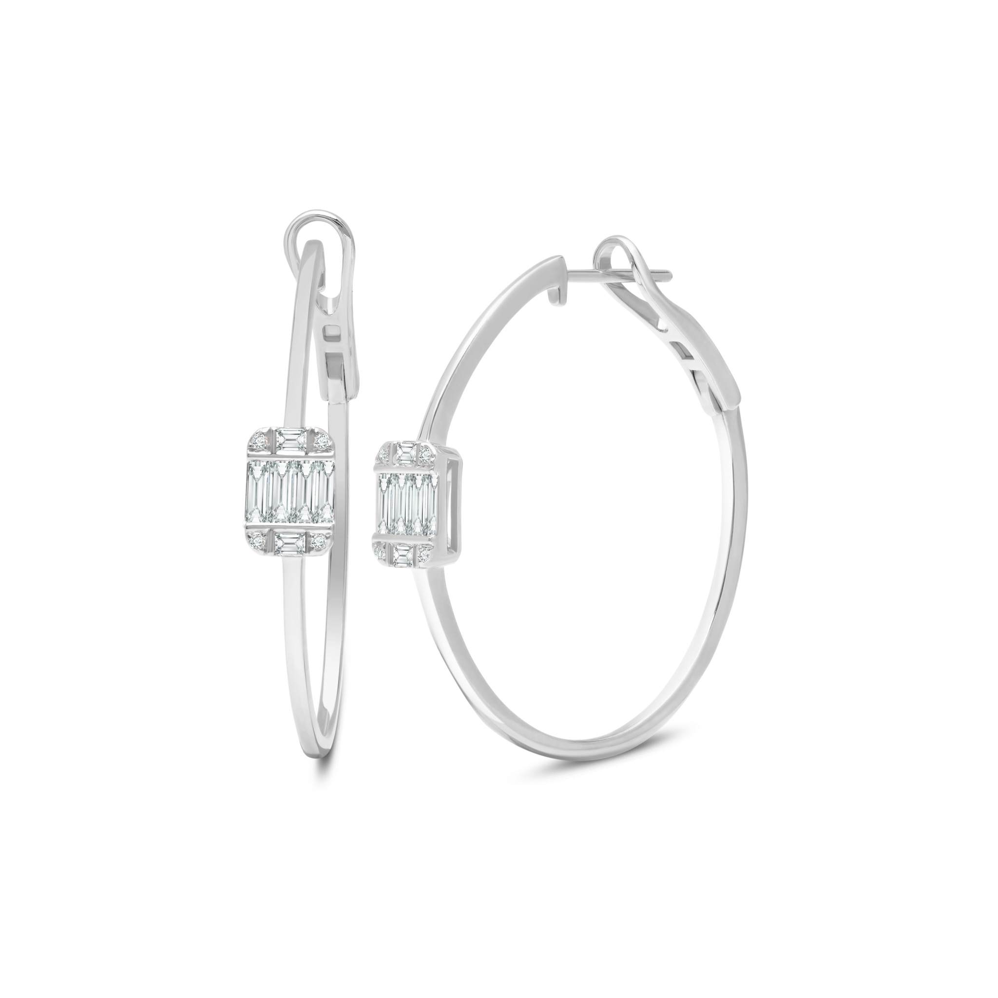 Graziela Gems - Diamond Large Single Ascension Illusion Hoop Earrings - White Gold