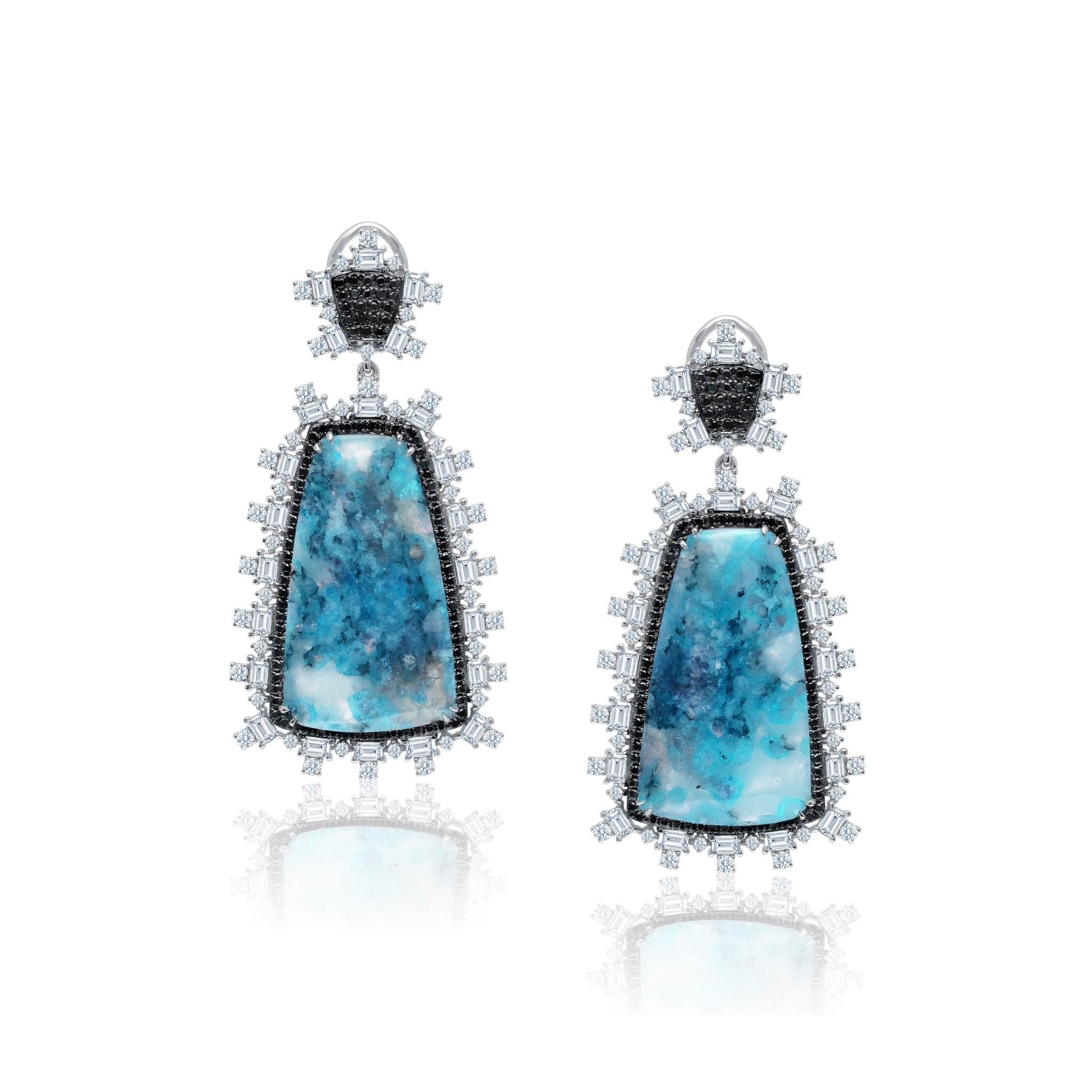 Image of breathtaking Graziela Gems earring pair, set with 10.89 Carats of Paraiba Tourmaline Slices and 6.2 Carats of G-H Color White Diamonds