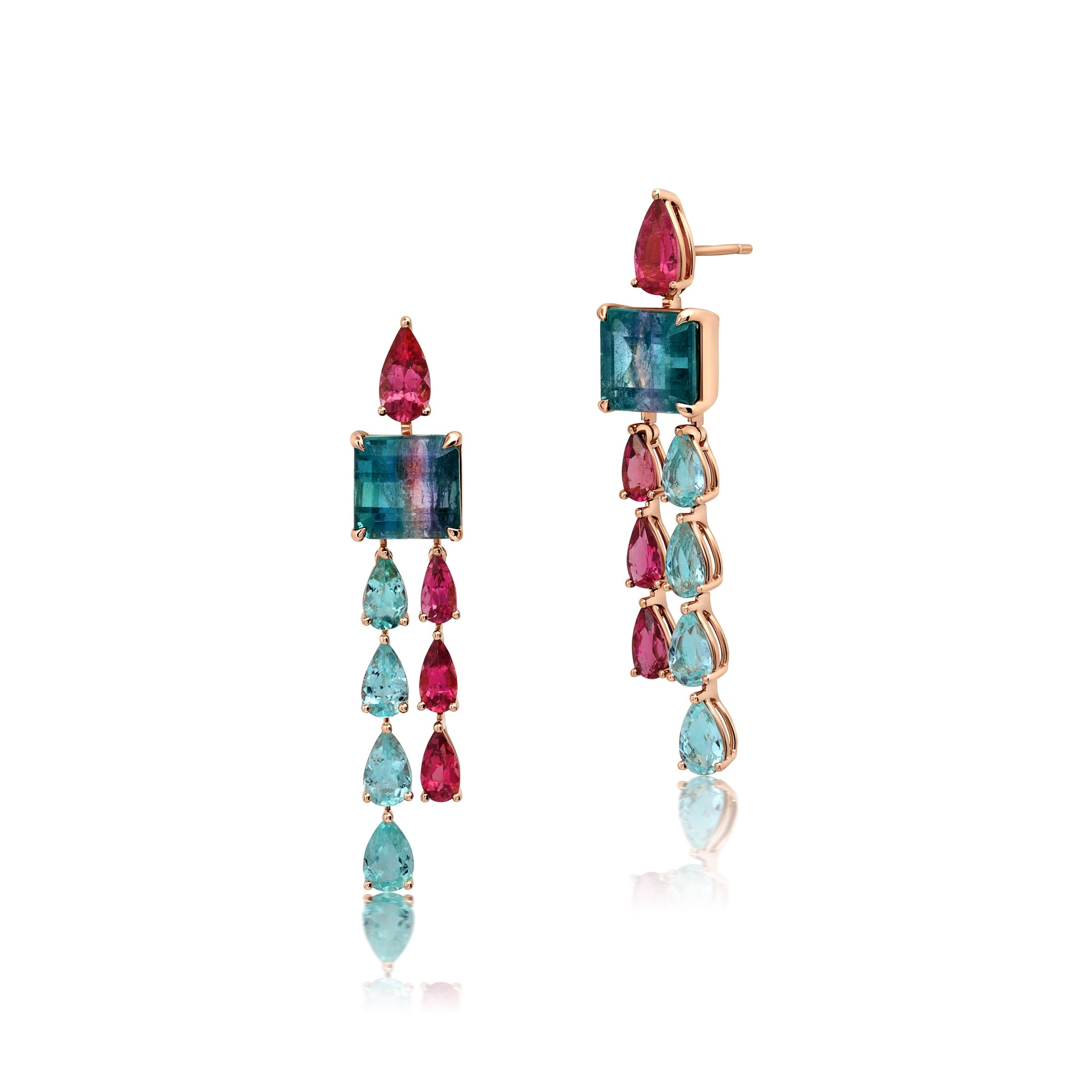 Watermelon, Rubellite & Paraiba Tourmaline Earrings with 7.2 carats of Watermelon Tourmaline