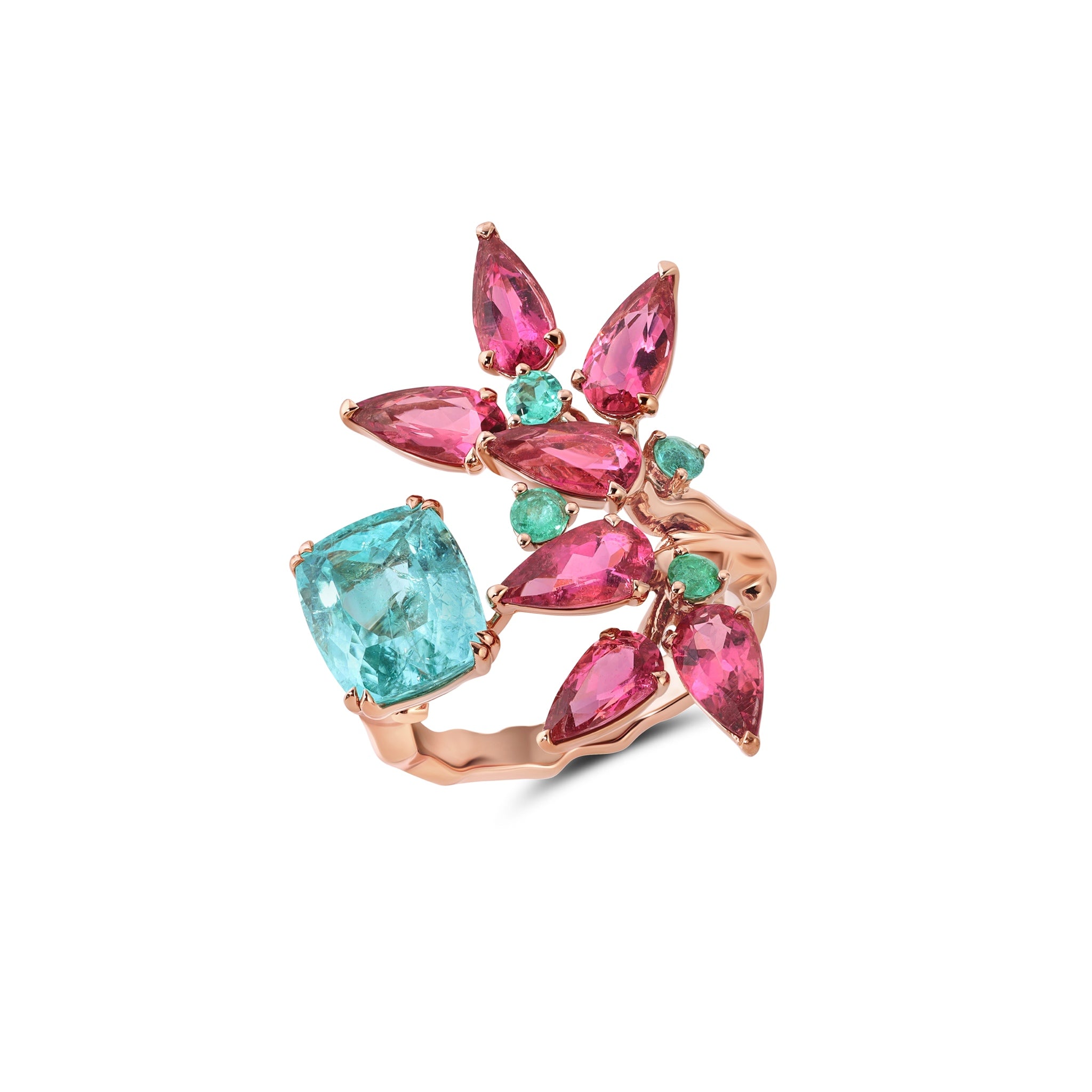 Beautiful and incredibly unique Paraiba Tourmaline & Rubellite Statement Ring