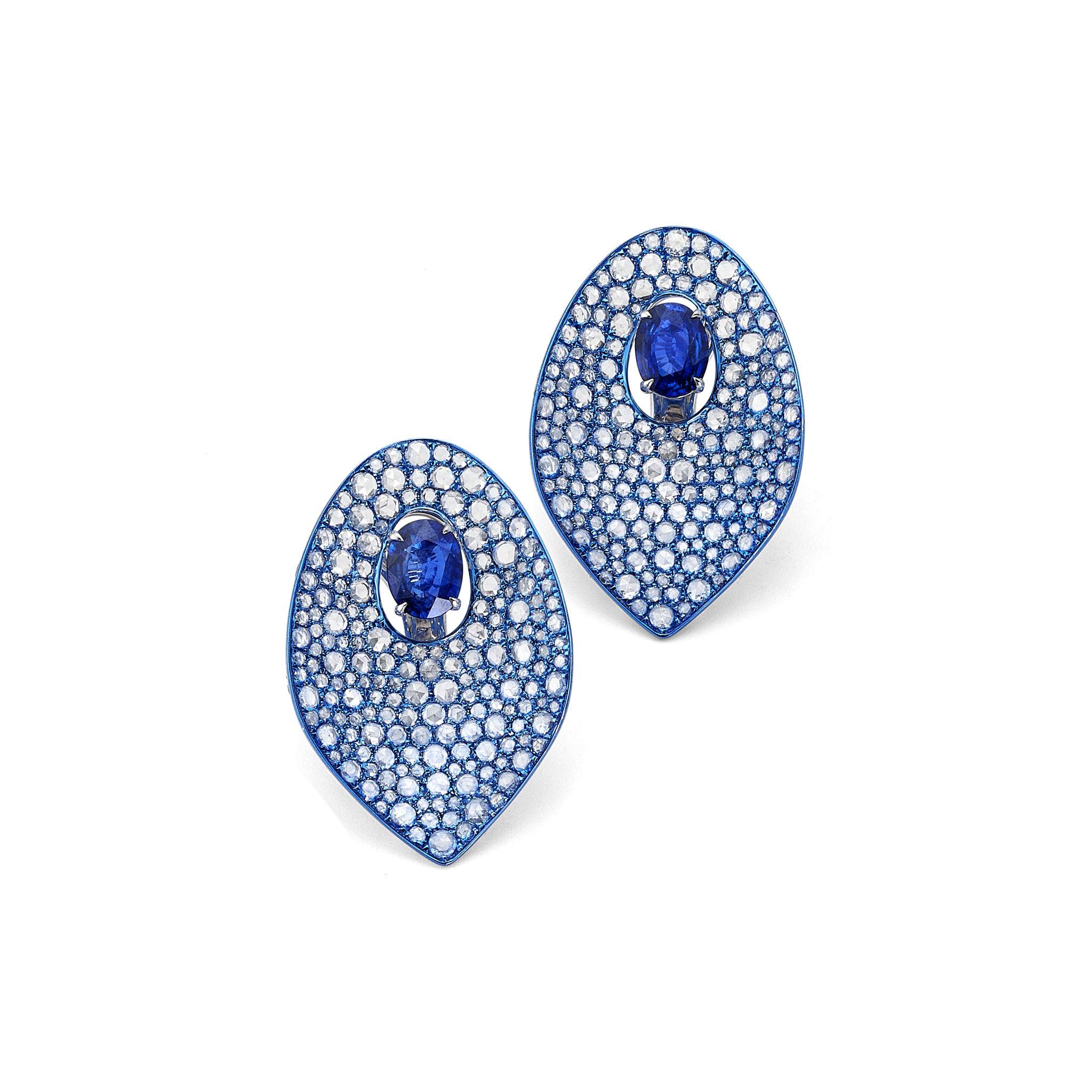 Graziela Gems - Blue Rhodium & Sapphire Diamond Earrings -