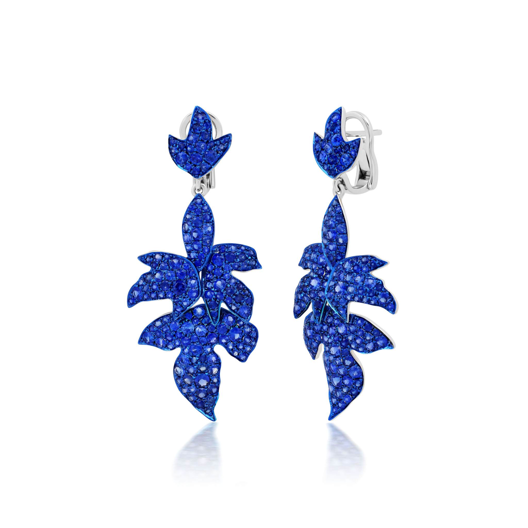 Graziela Gems - Blue Sapphire Folha Earrings -