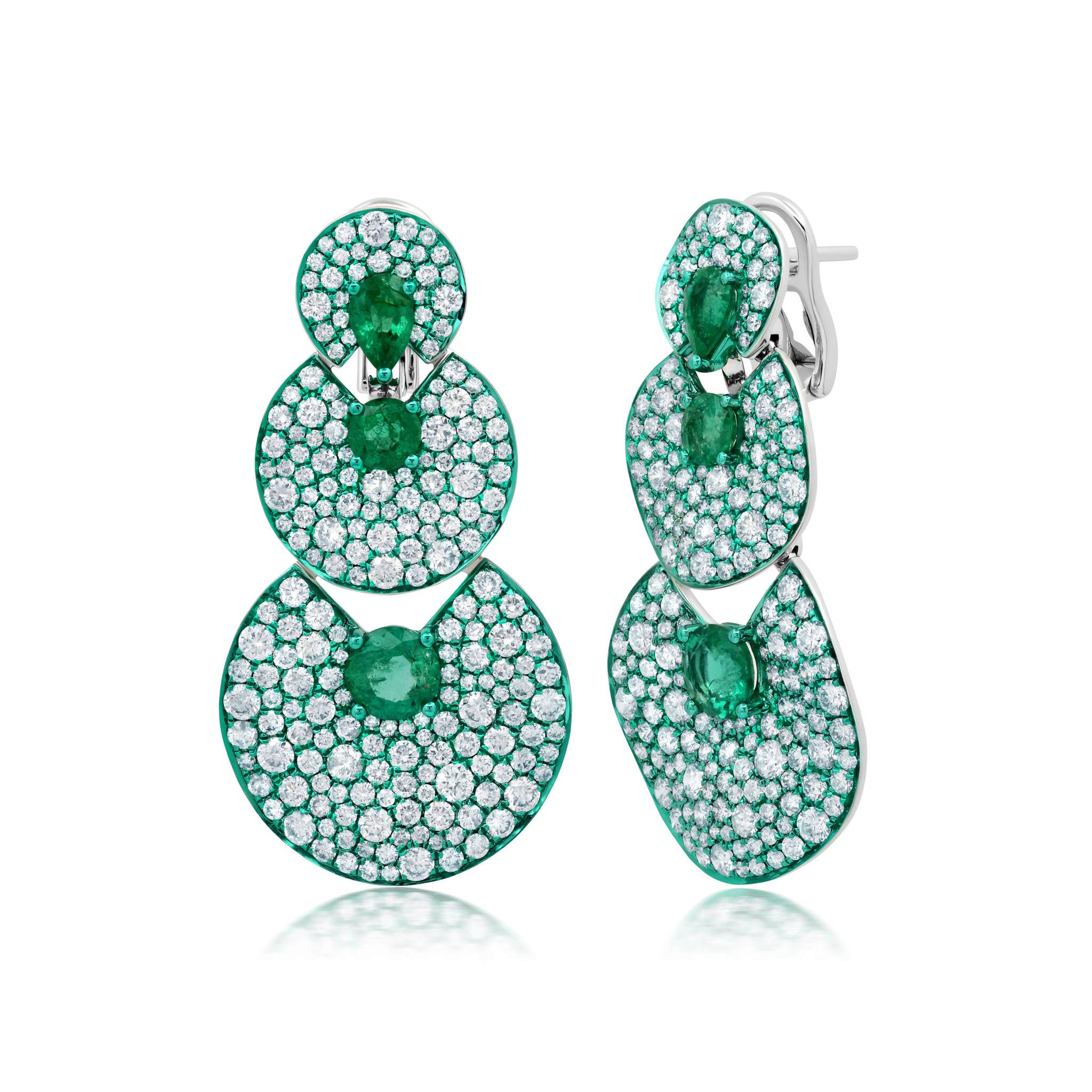 Graziela Gems - Green Rhodium, Emerald & Diamond Earrings - 
