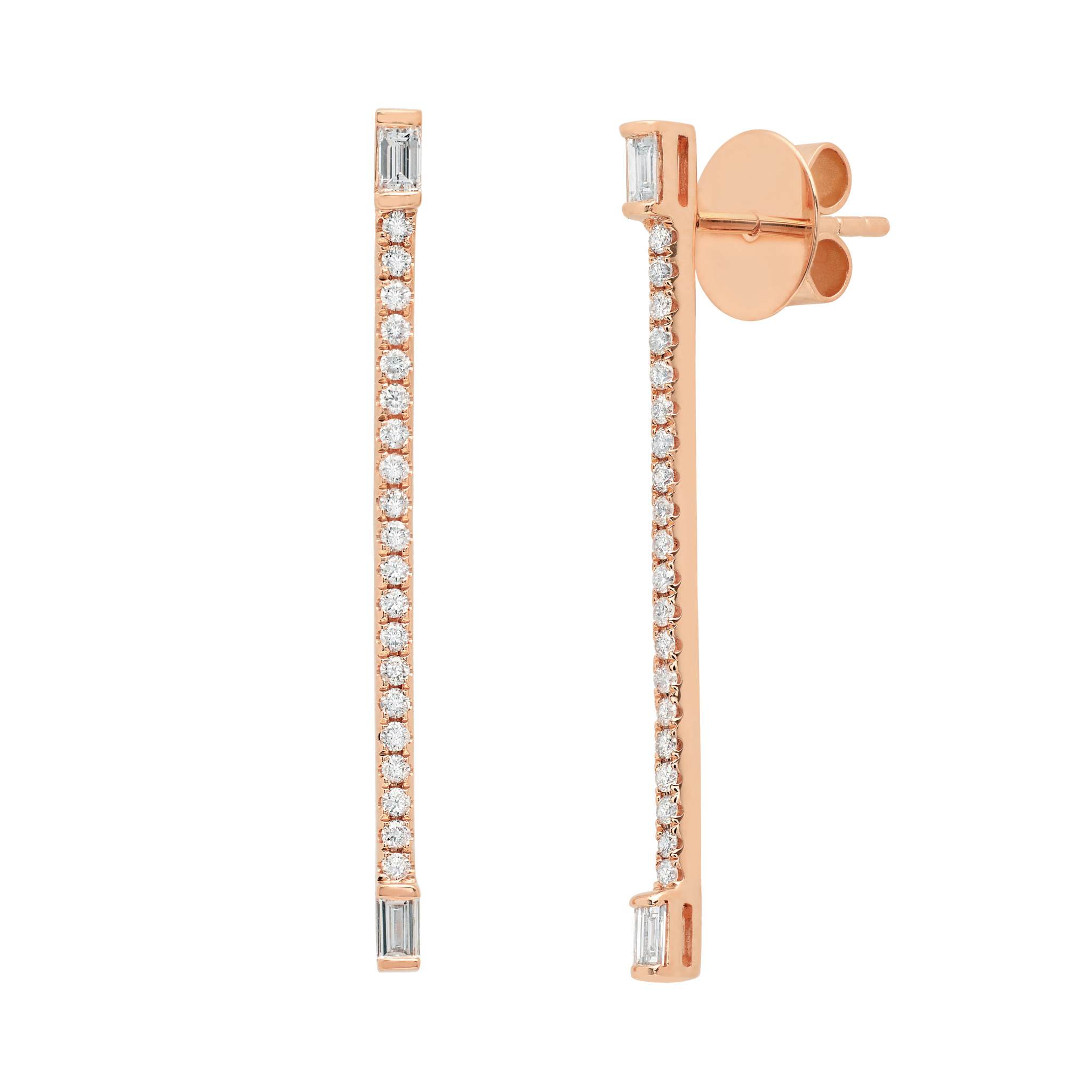 Graziela Gems - Kendall Long Linear Diamond Baguette Earrings - Rose Gold