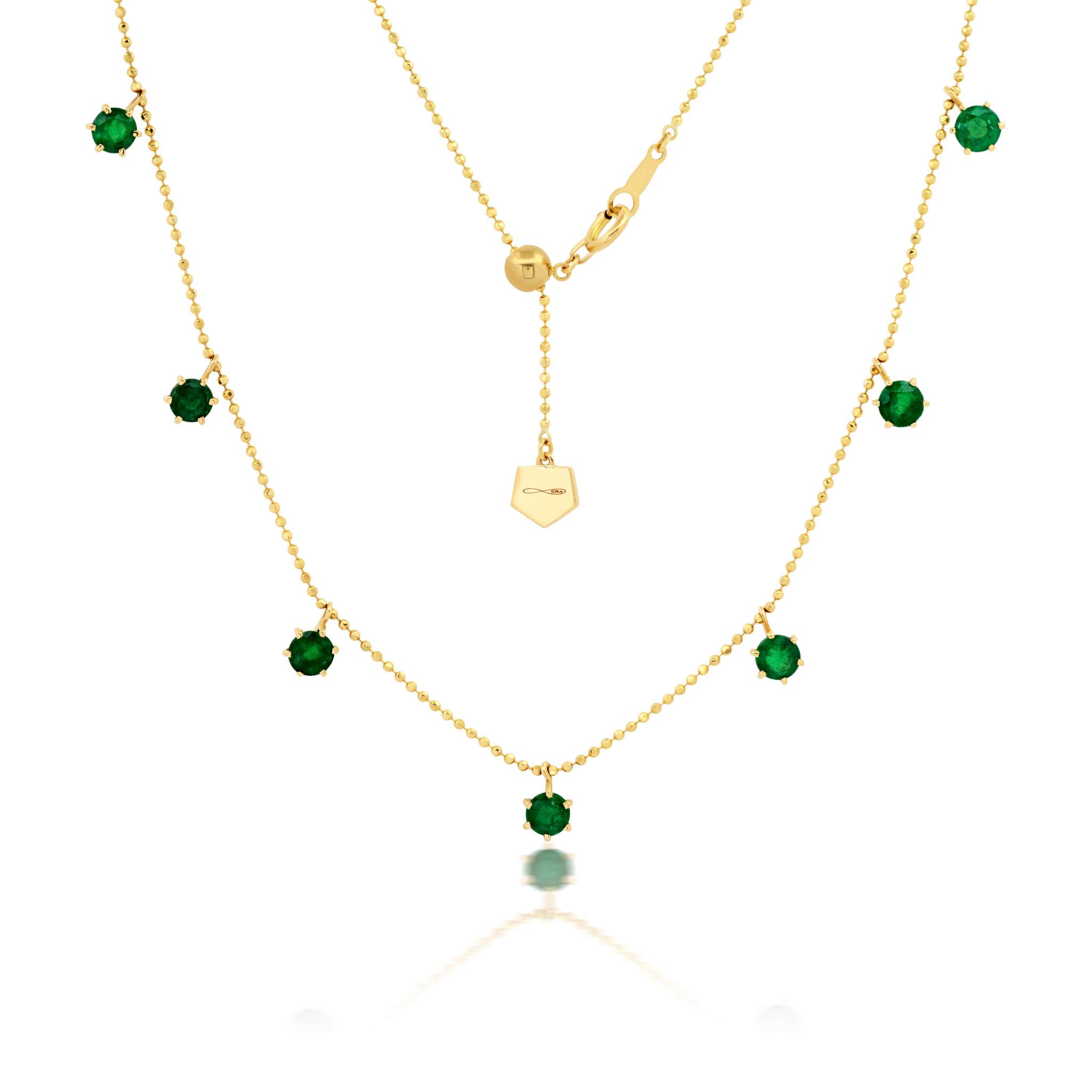 Graziela Gems - Necklace - 2ct Emerald Floating Diamond Necklace -