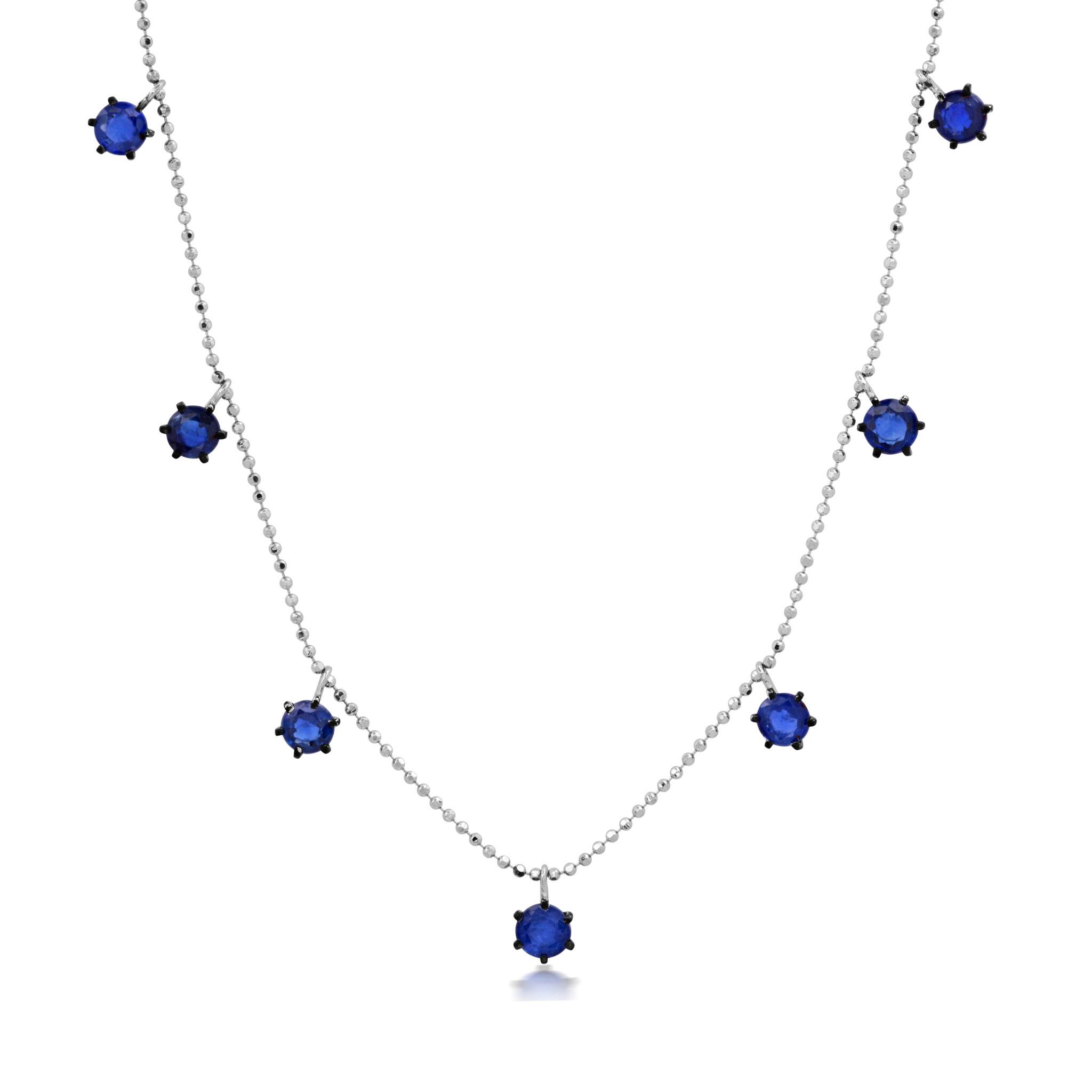 Graziela Gems - Necklace - 2ct Blue Sapphire Floating Diamond Necklace -