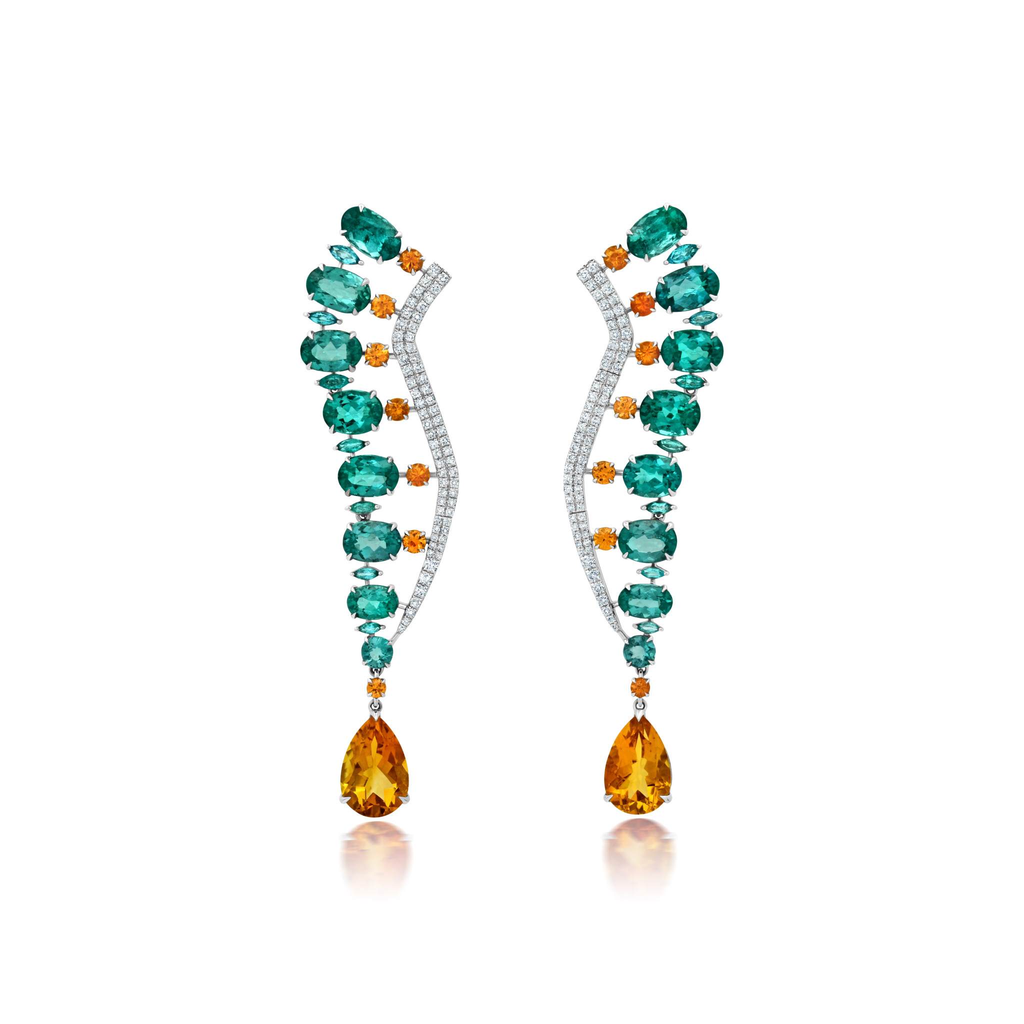 Graziela Gems Tourmaline Tribal Headdress Earrings with 12.6 carats of Paraiba Tourmaline