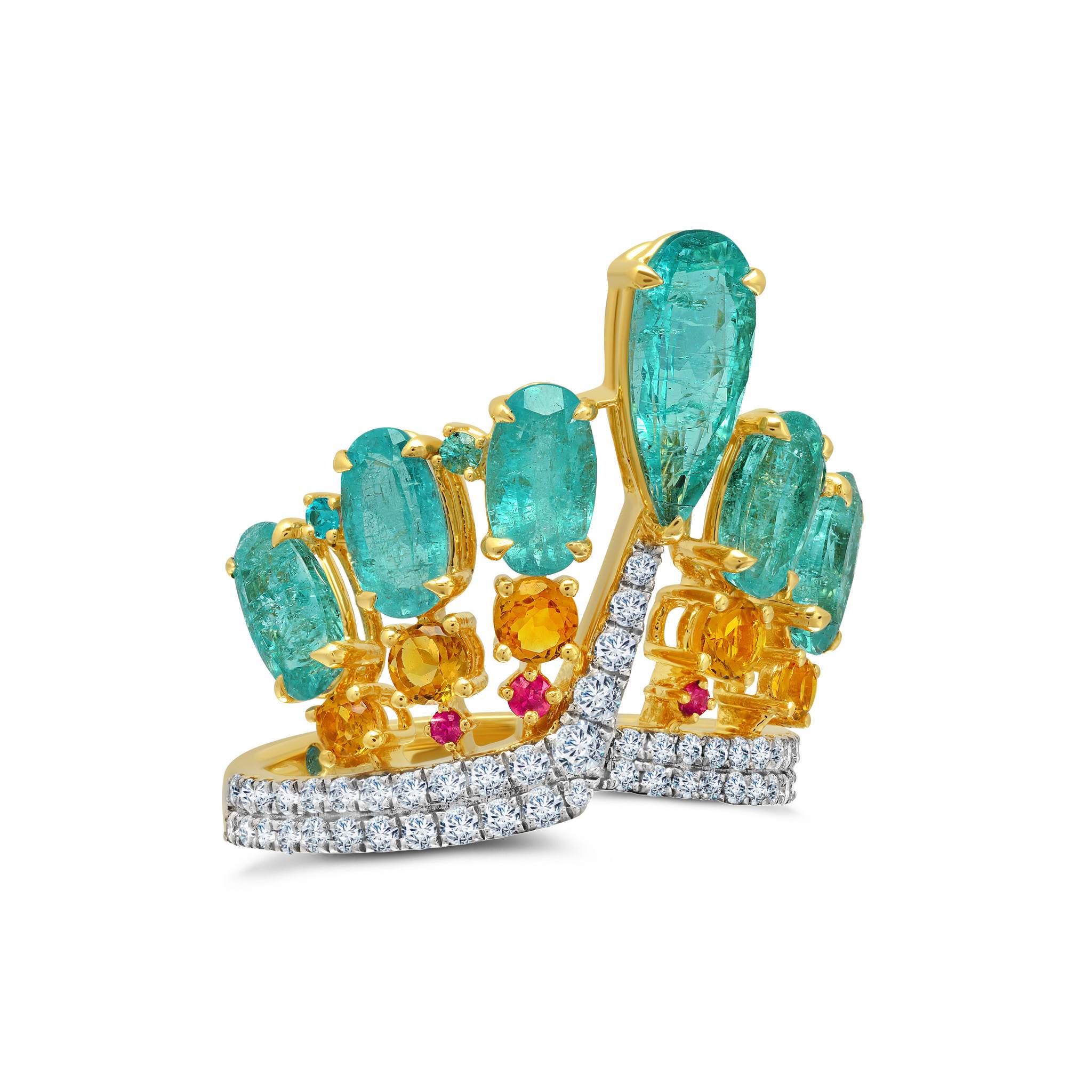 image of the iconic Graziela Paraiba Tourmaline ring, with a delicate yet bold pairing of tourmaline and fancy cut diamonds 