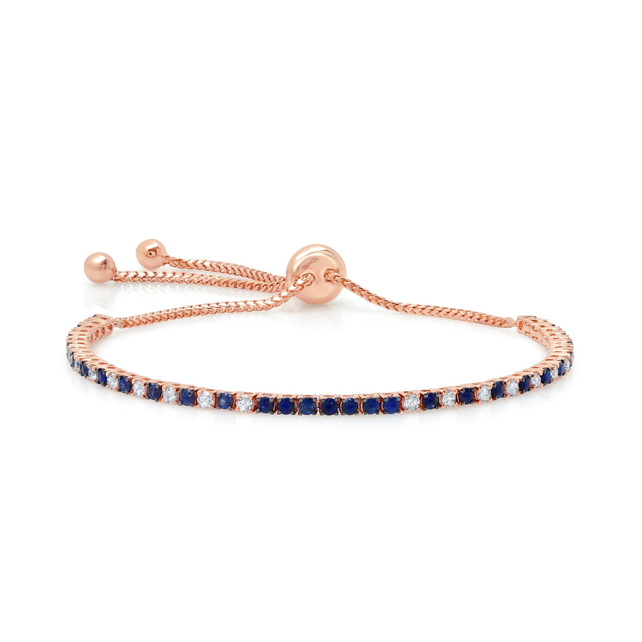 Graziela Gems - White Diamond & Blue Sapphire Bolo Bracelet - Rose Gold