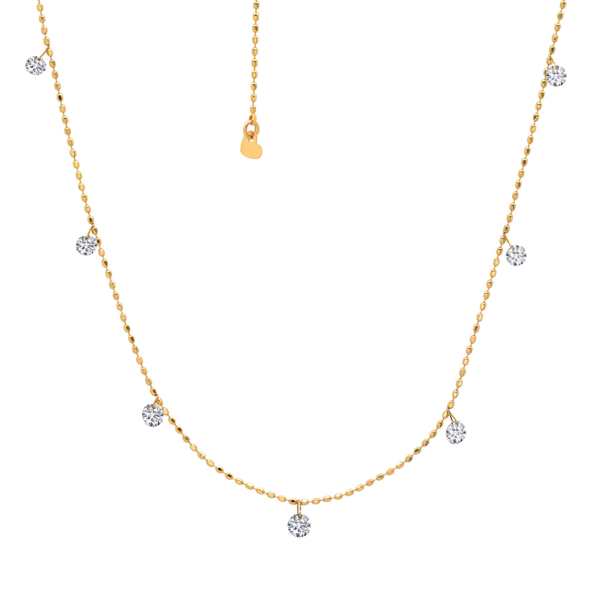 Graziela Gems - Necklace - Tiny Floating Diamond Necklace - Yellow Gold