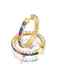Graziela Gems - Large Rainbow & Diamond 3 Sided Hoop Earrings - Yellow Gold