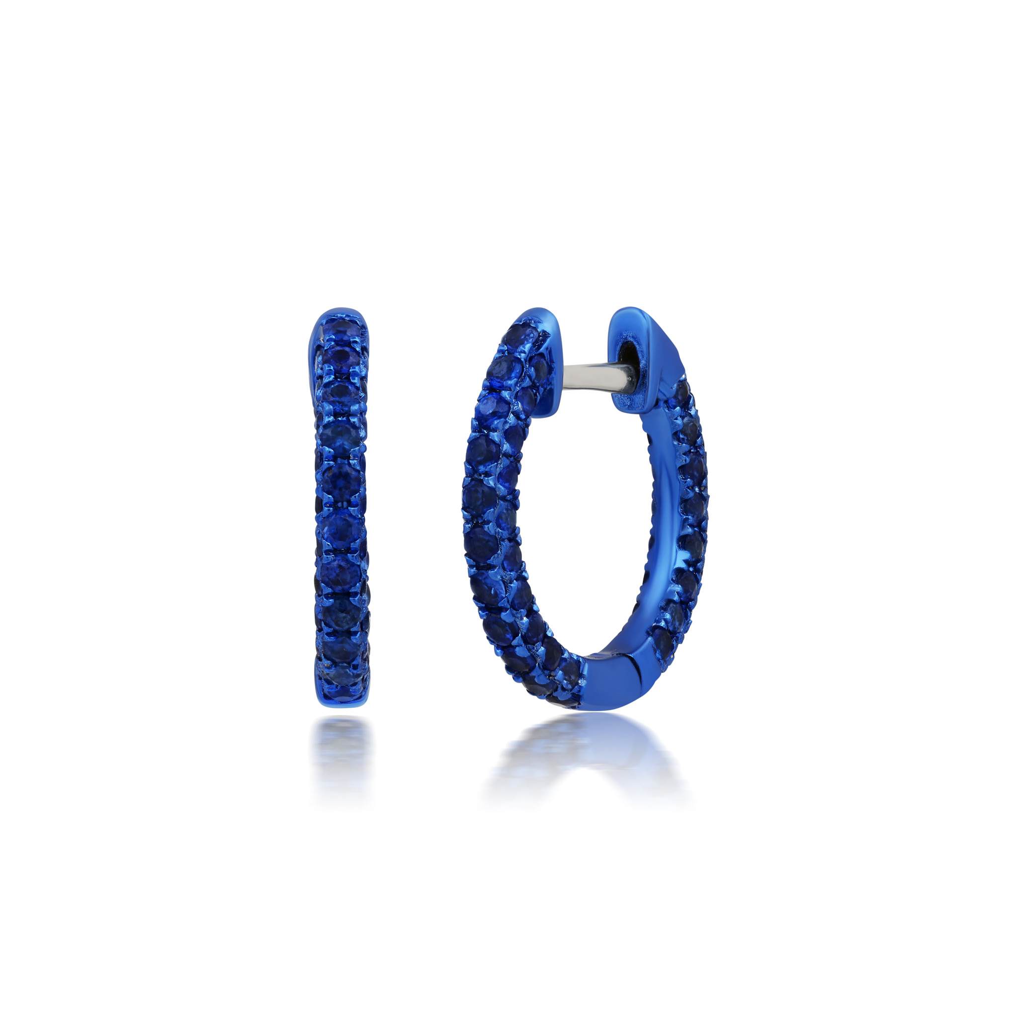 Graziela Gems - Blue Sapphire 3 Sided Color Rhodium Huggie Earrings -
