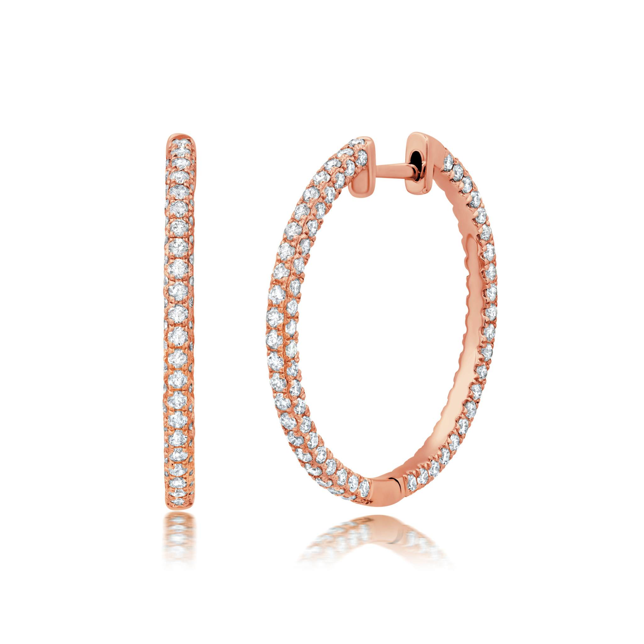 Graziela Gems - 1" 2ct Diamond 3 Sided Hoop Earrings - Rose Gold