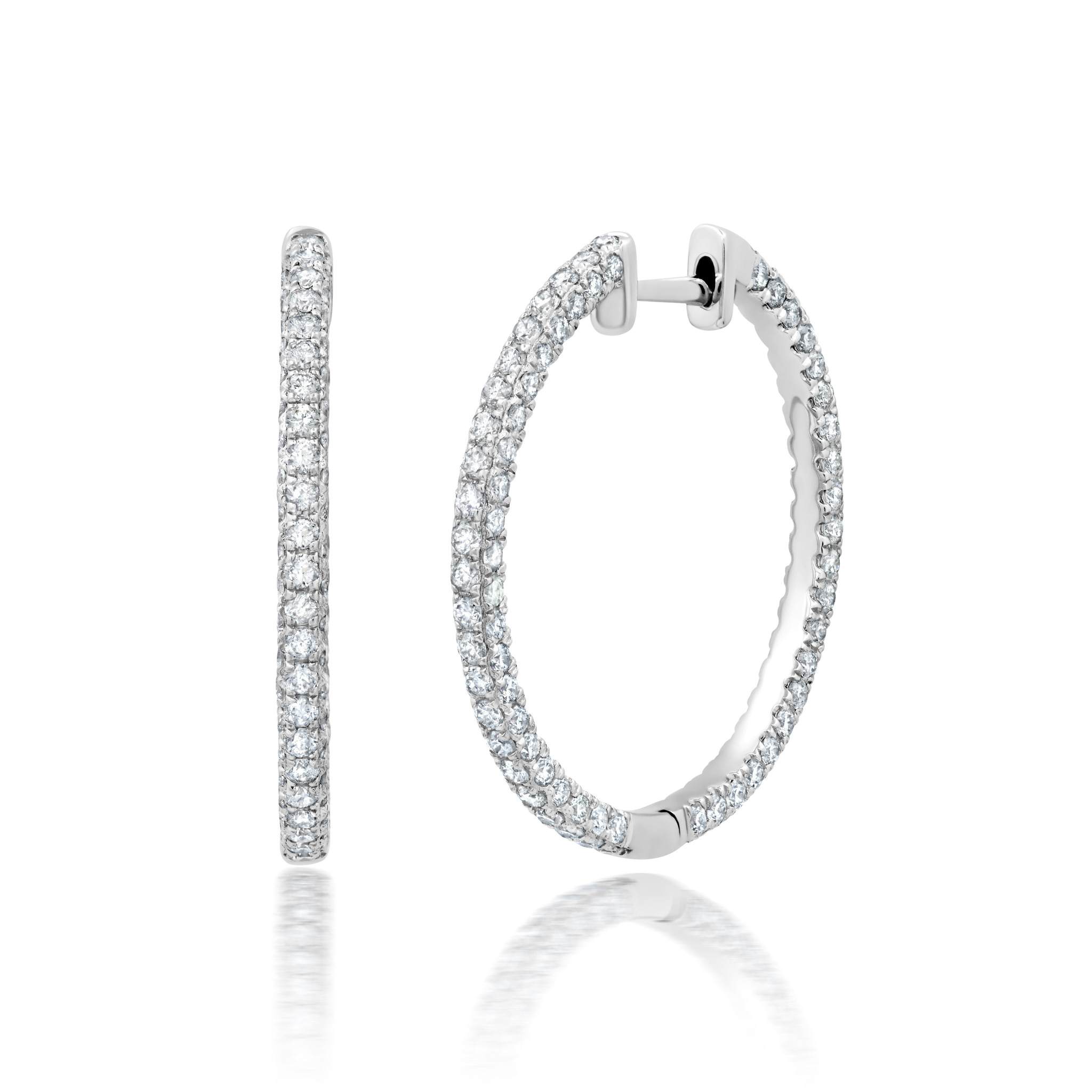 Graziela Gems - 1" 2ct Diamond 3 Sided Hoop Earrings - White Gold