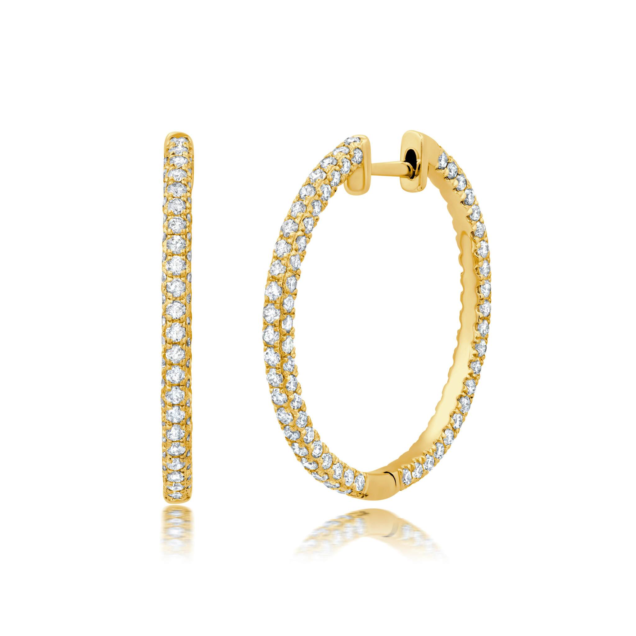 Graziela Gems - 1" 2ct Diamond 3 Sided Hoop Earrings - Yellow Gold