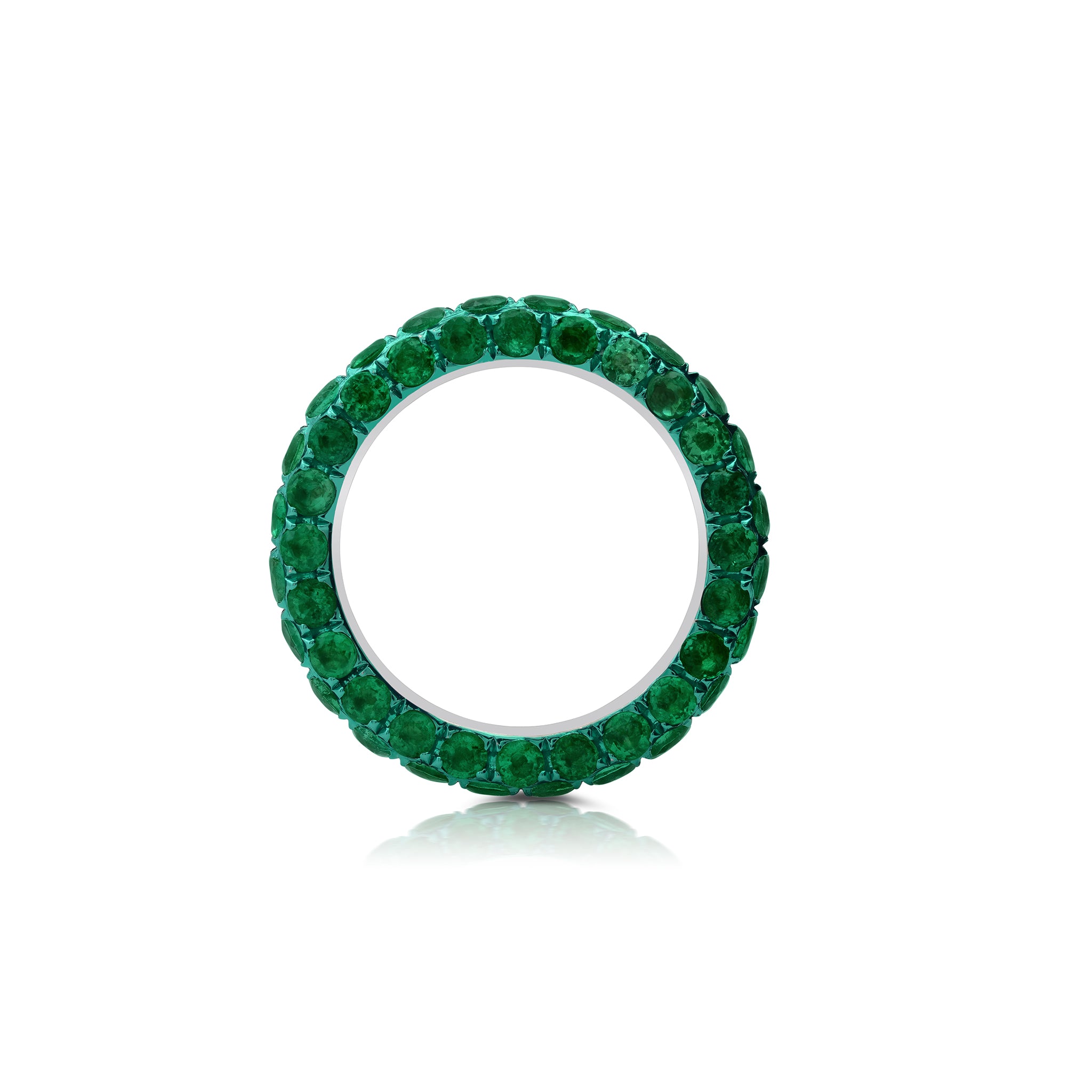 Green Rhodium Emerald 3 Sided Band Ring