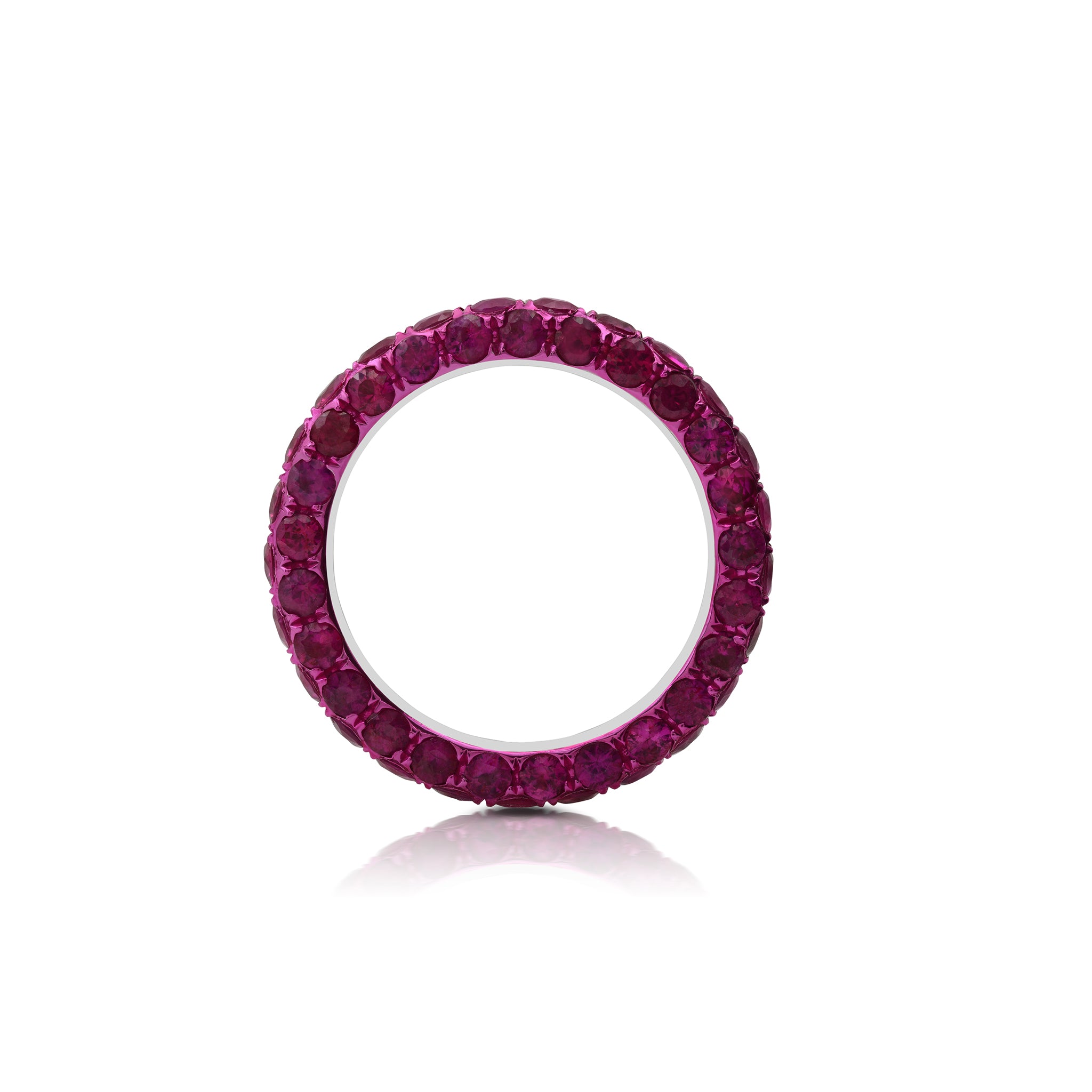 Red Rhodium Ruby 3 Sided Band Ring