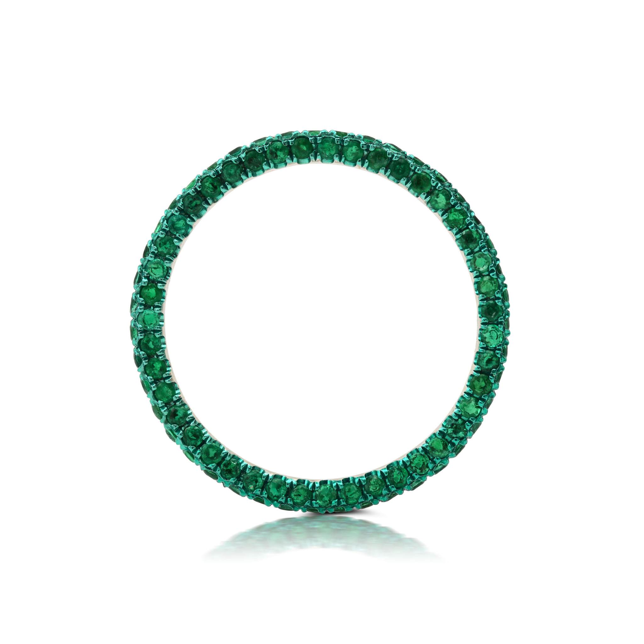 Emerald and Green Rhodium 3 Sided Band
